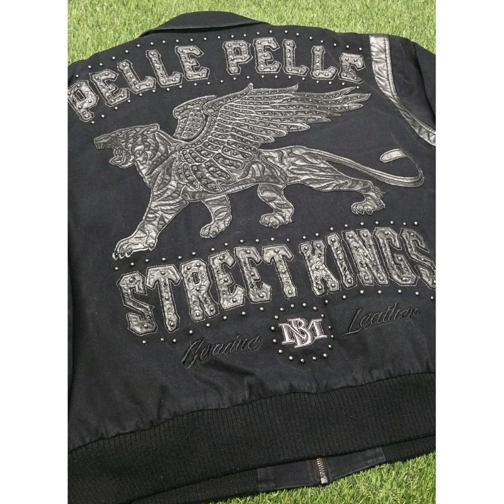 Vtg Pelle Pelle Marc Buchanan Street Kings Flying Tiger Jacket 4XL Black Canvas